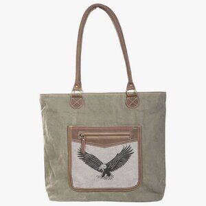 Clea Ray Eagle Design Upcycled Purse with Leather Trim